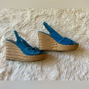 Mossimo Supply Espedrille Distressed Denim Platform Wedge Slingback size 8.5